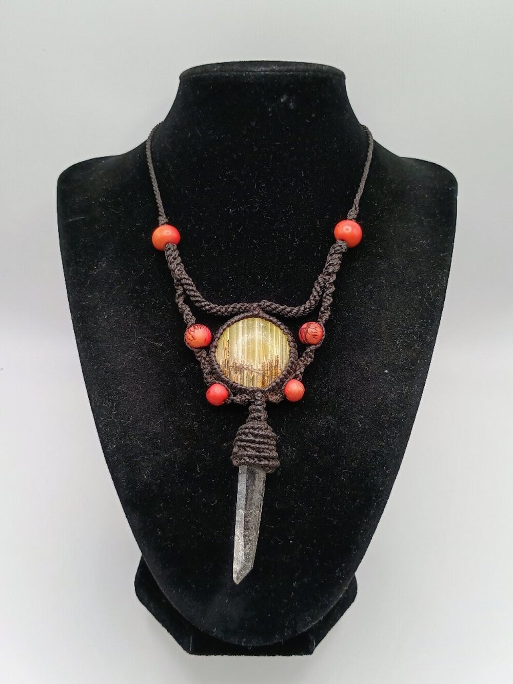 Handmade Macrame Necklace with Natural Quartz Crystal Beads